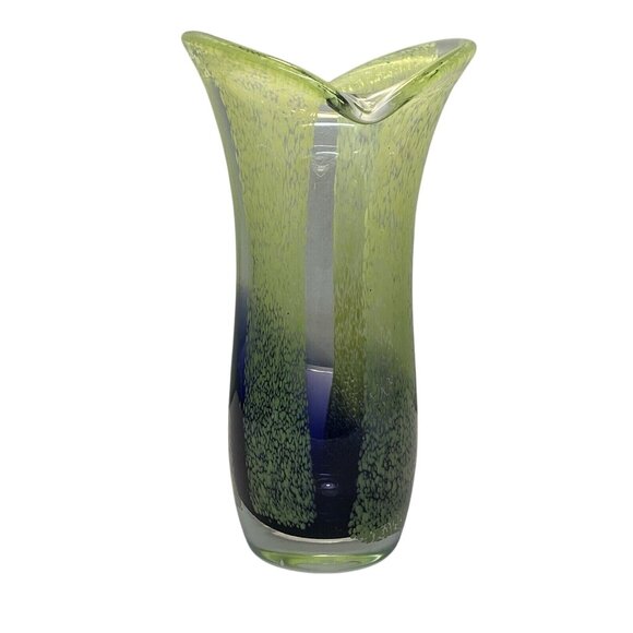 Handcrafted Art Glass Vase Green & Blue With Flared Rim Teleflora Murano Style - Picture 3 of 10
